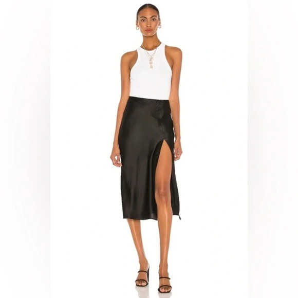 Amanda Uprichard Ludlow Slit Silk Midi Skirt - Picture 1 of 11